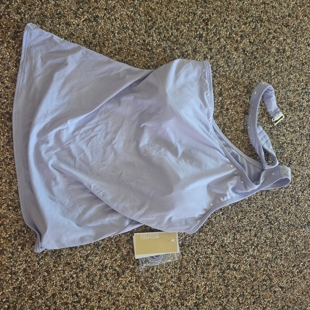 Michael Kors Womens Lavender One Shoulder Rhinestone Tankini Top Purple Size M